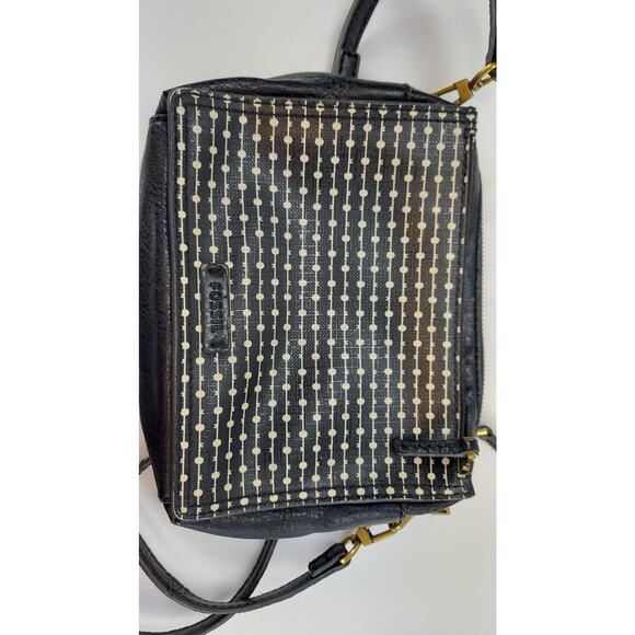 Fossil Campbell Mini Crossbody Black White Stripe Purse Adjustable Strap - Picture 2 of 11
